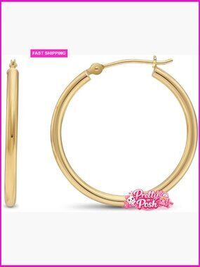 14k Yellow Gold Classic Shiny Polished Round Hoop Earrings